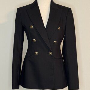 Zara - Fitted Double Breasted Blazer with Gold Buttons - Black - XS